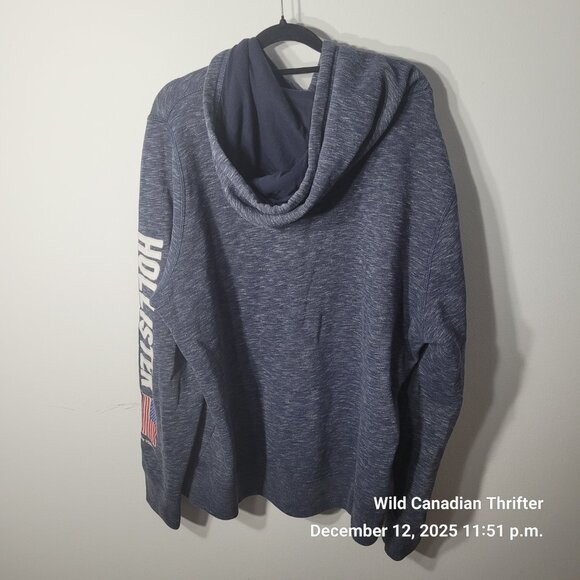 Hollister XL Navy Pullover Hoodie Logo Sleeve American Flag Graphic - Picture 3 of 8